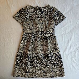 H&M Short Sleeve Jacquard Brocade Paisley Knit Mini Dress sz 8 - black & cream